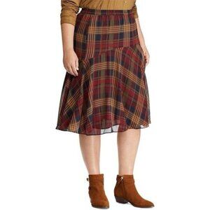 NWT Chaps Skirt Womens XL Plaid Tartan Sheer Chiffon Holiday